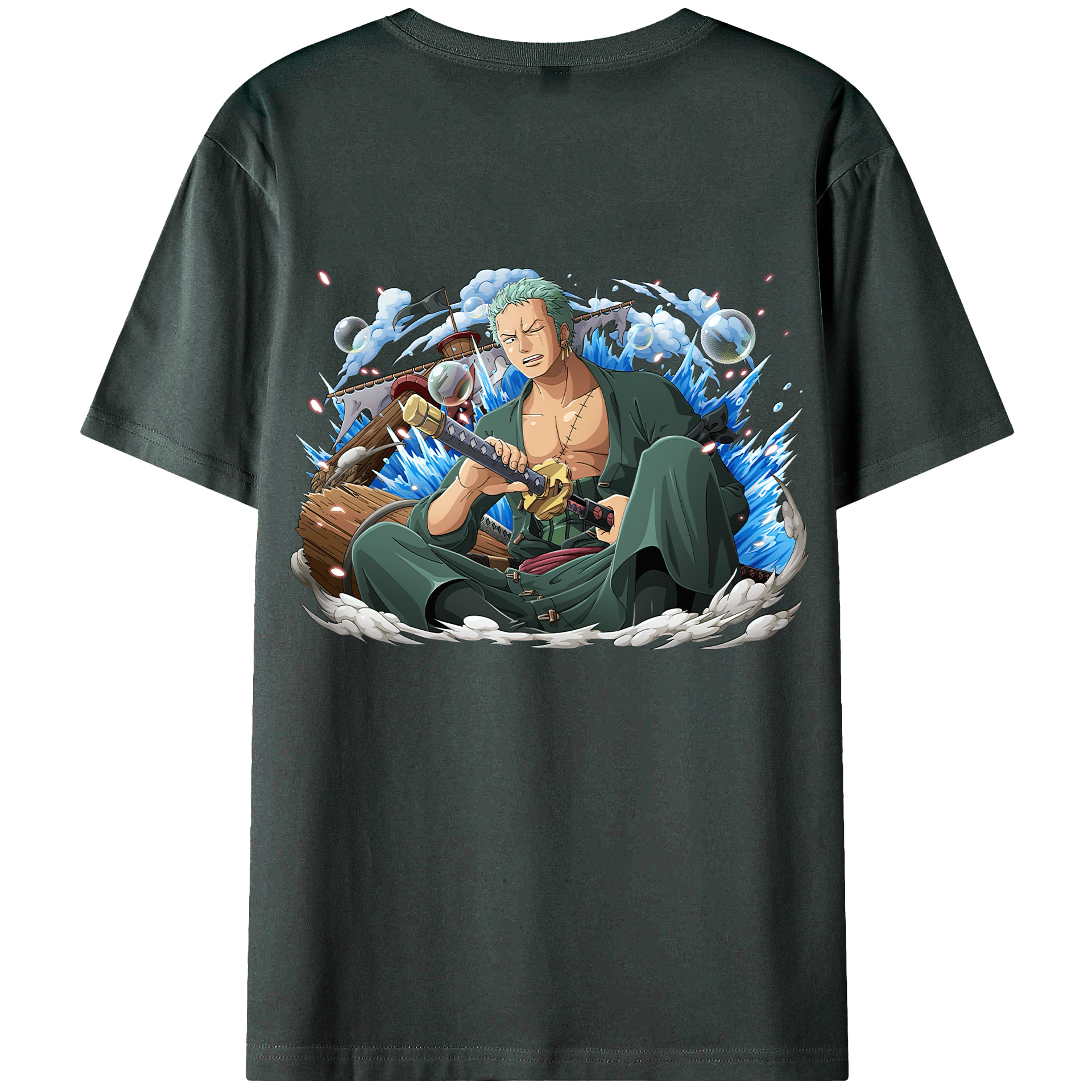 ワンピース ロロノア・ゾロ ONE PIECE Roronoa Zoro 綿100％ メンズ半袖Tシャツ（バックプリント） 通気性